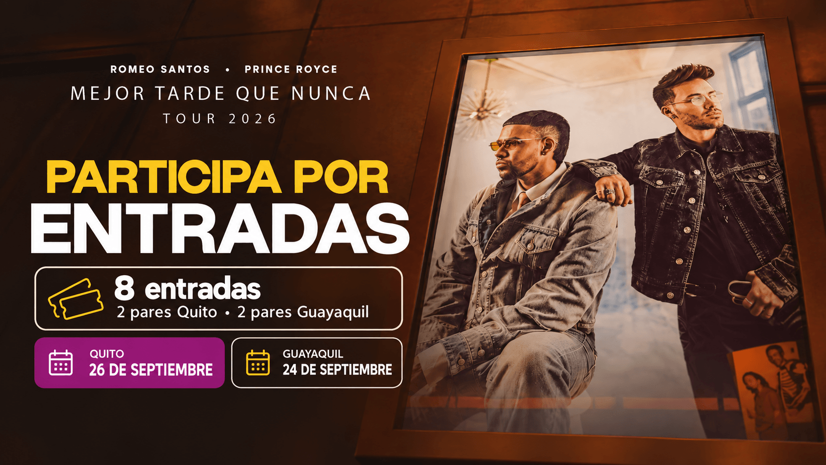 Participa por entradas para Romeo Santos y Prince Royce con Xtrim. Sorteo de entradas para Romeo Santos y Prince Royce en Quito y Guayaquil